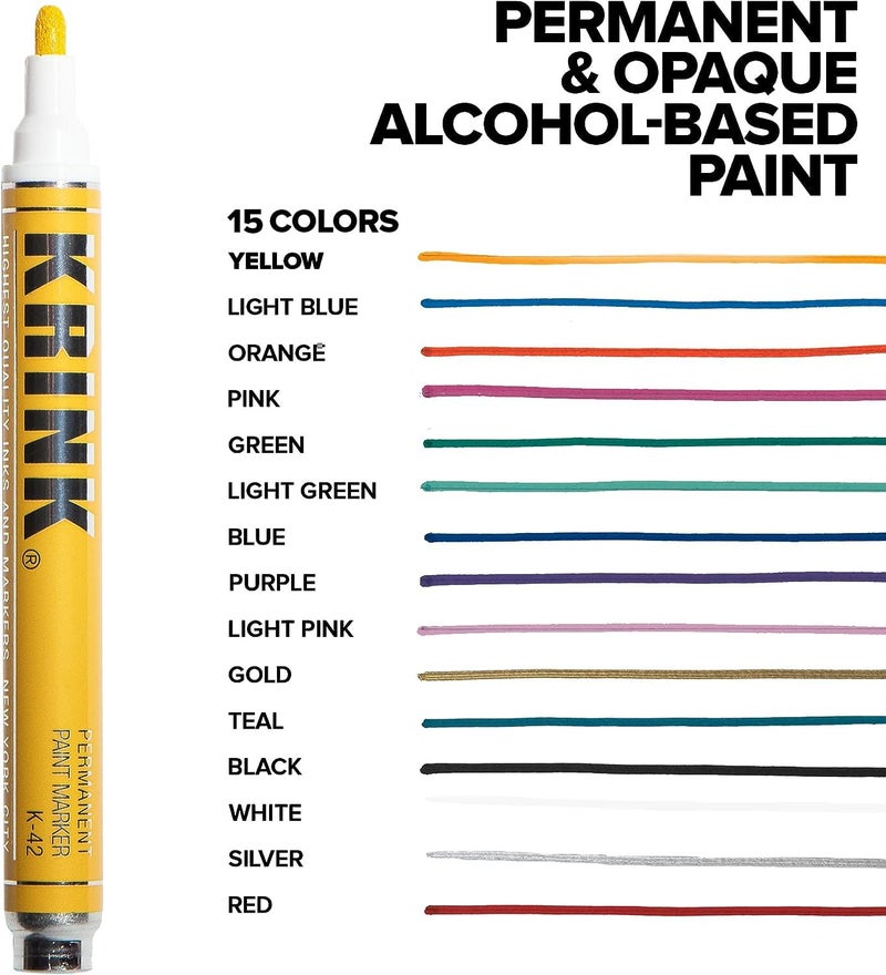 Krink K-42 12 Piece Paint Marker Set - Vibrant and Opaque Fine Art Paint Pen for Any Surface - Permanent Marker with Alcohol-Based Paint for Metal Glass Paper Painted Surfaces and More - Image 3